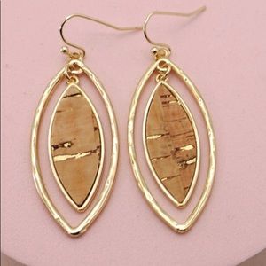 Brown Leaf earrings with natural cork gold flecks that looks like a teardrops